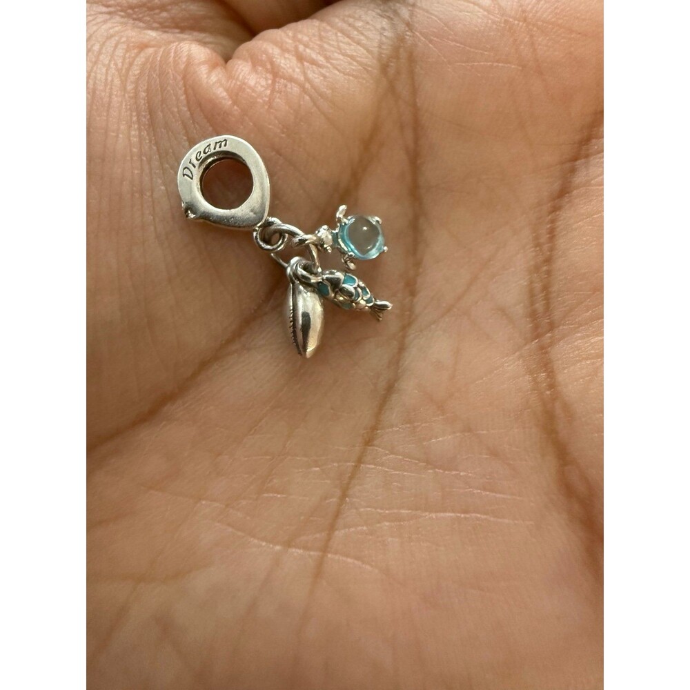 Sterling Silver 925 Dangle Charm Blue Fish, Turtle & Conch Charm Bracelet Bead
